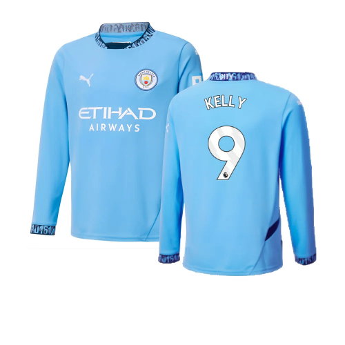 2024-2025 Man City Home Long Sleeve Shirt (Kids) (Kelly 9)