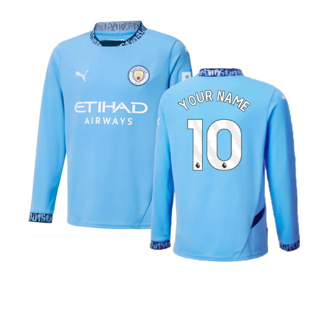 2024-2025 Man City Home Long Sleeve Shirt (Kids) (Your Name)