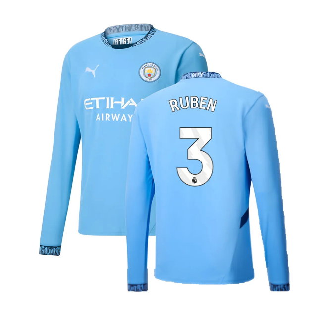 2024-2025 Man City Home Long Sleeve Shirt (Ruben 3)