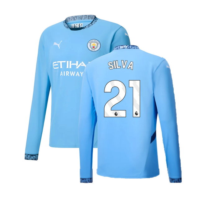 2024-2025 Man City Home Long Sleeve Shirt (Silva 21)