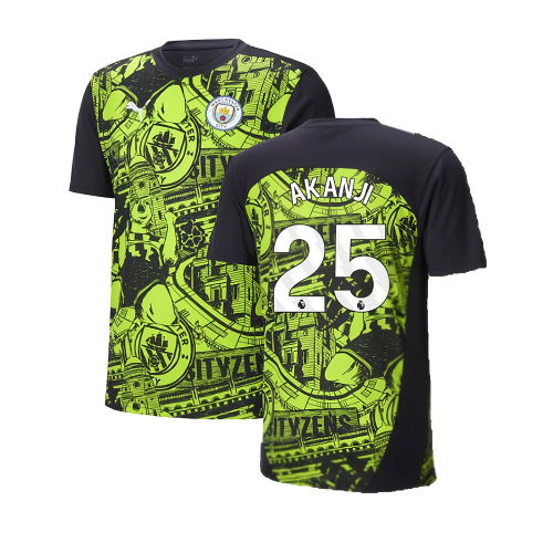 2024-2025 Man City Pre-Match Shirt (Yellow Glow) (Akanji 25)