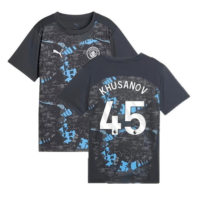 2024-2025 Man City Prematch SS Jersey (Strong Gray) - Kids (Khusanov 45)