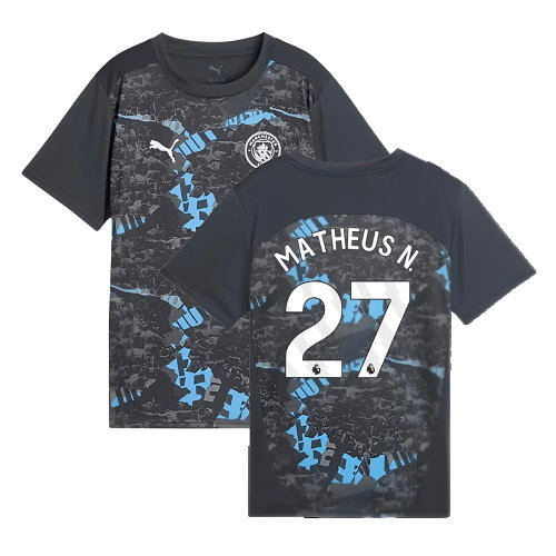 2024-2025 Man City Prematch SS Jersey (Strong Gray) - Kids (Matheus N. 27)