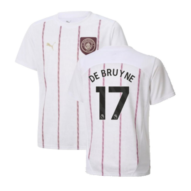 2024-2025 Man City Prematch SS Jersey (White) - Kids (De Bruyne 17)