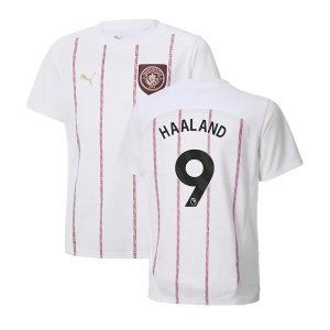 2024-2025 Man City Prematch SS Jersey (White) - Kids (Haaland 9)