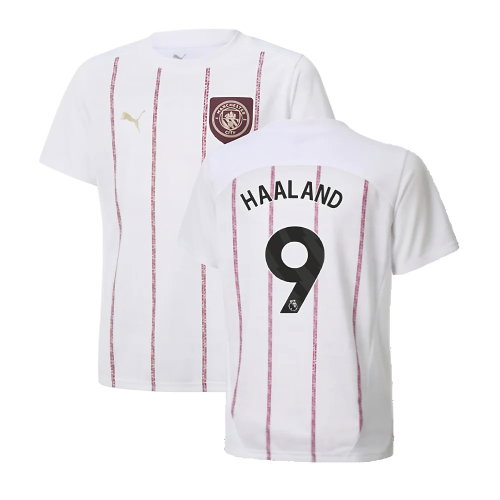 2024-2025 Man City Prematch SS Jersey (White) - Kids (Haaland 9)