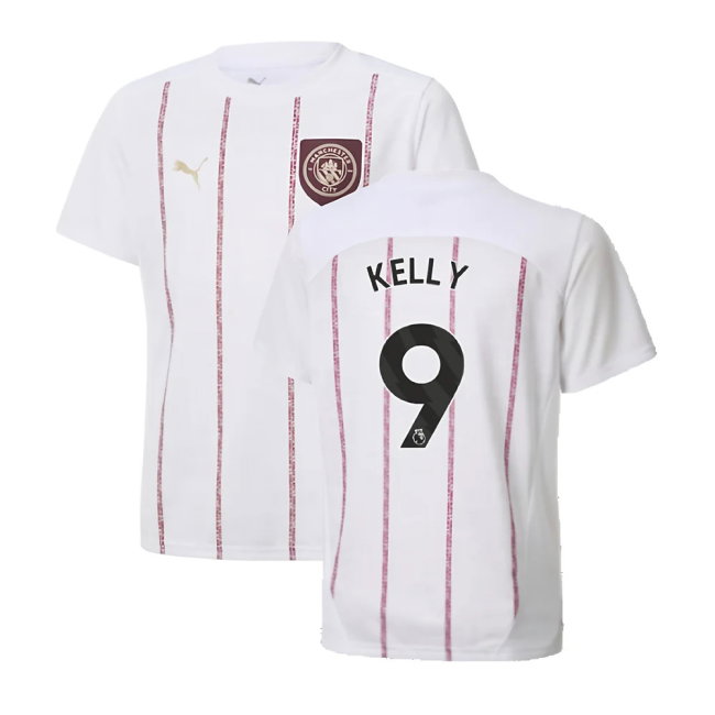 2024-2025 Man City Prematch SS Jersey (White) - Kids (Kelly 9)