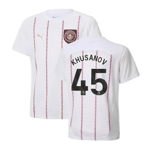 2024-2025 Man City Prematch SS Jersey (White) - Kids (Khusanov 45)