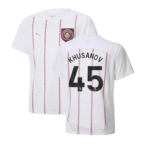 2024-2025 Man City Prematch SS Jersey (White) - Kids (Khusanov 45)