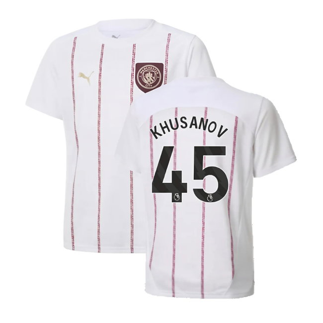 2024-2025 Man City Prematch SS Jersey (White) - Kids (Khusanov 45)