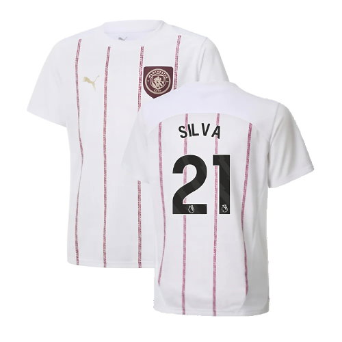 2024-2025 Man City Prematch SS Jersey (White) - Kids (Silva 21)