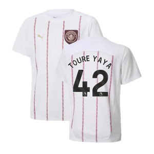 2024-2025 Man City Prematch SS Jersey (White) - Kids (Toure Yaya 42)