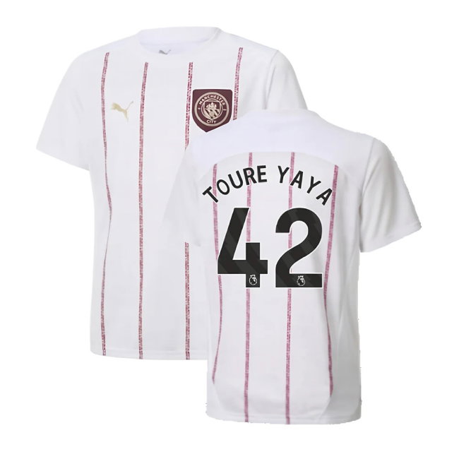 2024-2025 Man City Prematch SS Jersey (White) - Kids (Toure Yaya 42)