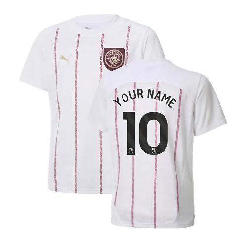 2024-2025 Man City Prematch SS Jersey (White) - Kids (Your Name)