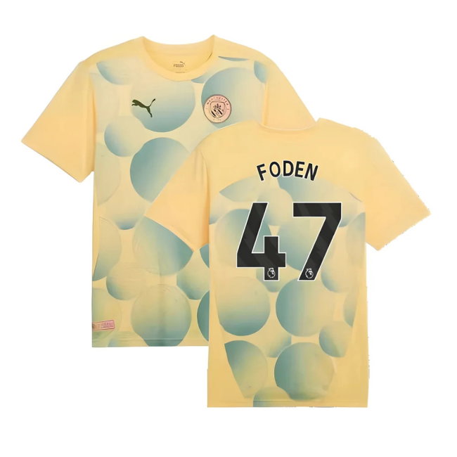 2024-2025 Man City Prematch SS Shirt (Flaxen) - Kids (Foden 47)