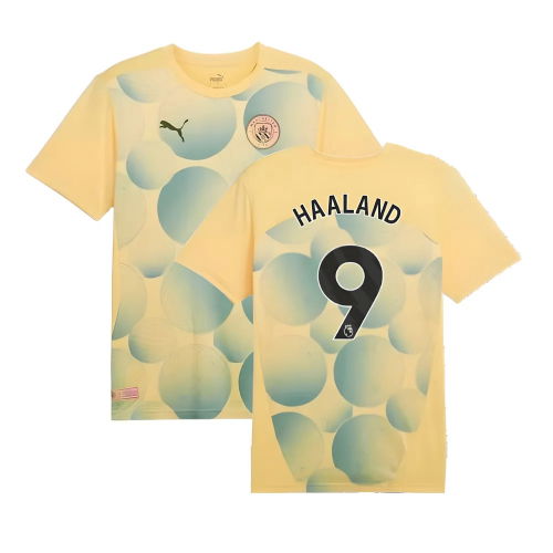 2024-2025 Man City Prematch SS Shirt (Flaxen) - Kids (Haaland 9)