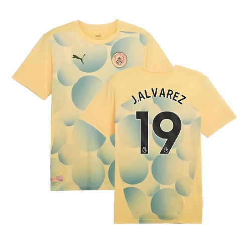 2024-2025 Man City Prematch SS Shirt (Flaxen) - Kids (J.Alvarez 19)