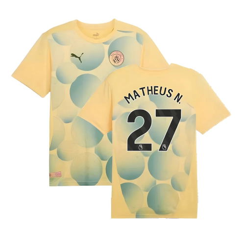 2024-2025 Man City Prematch SS Shirt (Flaxen) - Kids (Matheus N. 27)