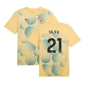 2024-2025 Man City Prematch SS Shirt (Flaxen) - Kids (Silva 21)