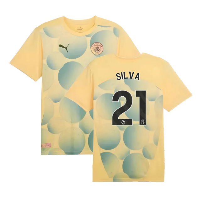 2024-2025 Man City Prematch SS Shirt (Flaxen) - Kids (Silva 21)