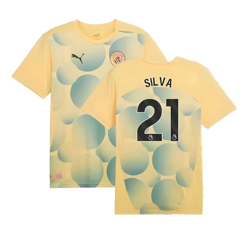 2024-2025 Man City Prematch SS Shirt (Flaxen) (Silva 21)