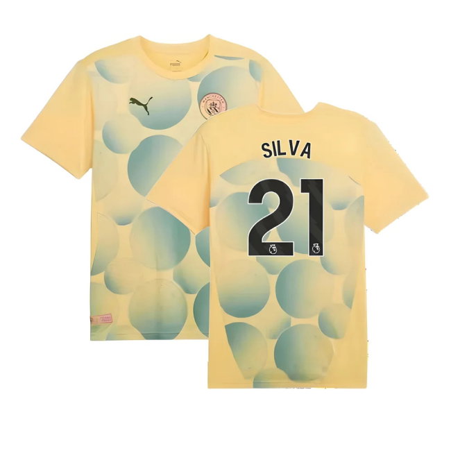 2024-2025 Man City Prematch SS Shirt (Flaxen) (Silva 21)