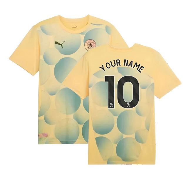 2024-2025 Man City Prematch SS Shirt (Flaxen) (Your Name)