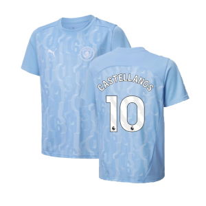 2024-2025 Man City Prematch SS Shirt (Light Blue) - Kids (Castellanos 10)