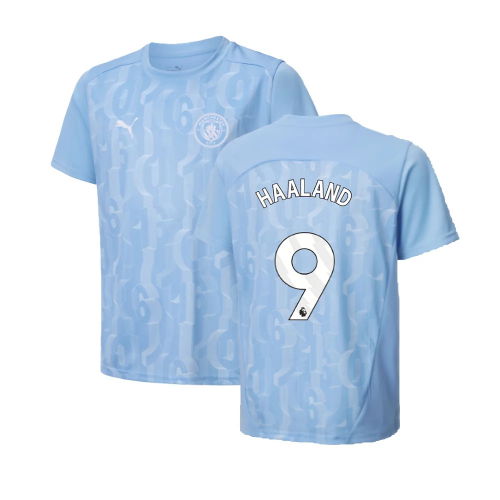 2024-2025 Man City Prematch SS Shirt (Light Blue) - Kids (Haaland 9)