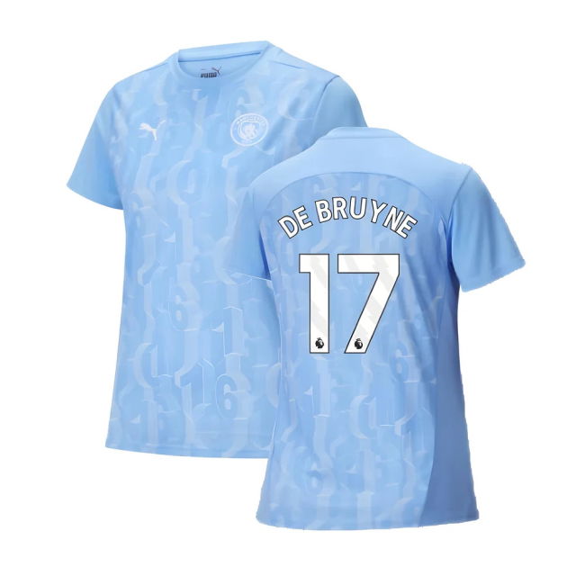 2024-2025 Man City Prematch SS Shirt (Light Blue) - Womens (De Bruyne 17)