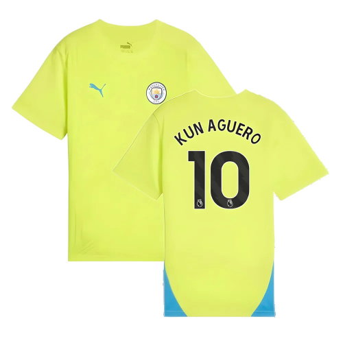 2024-2025 Man City Training Shirt (Yellow Glow) - Kids (Kun Aguero 10)