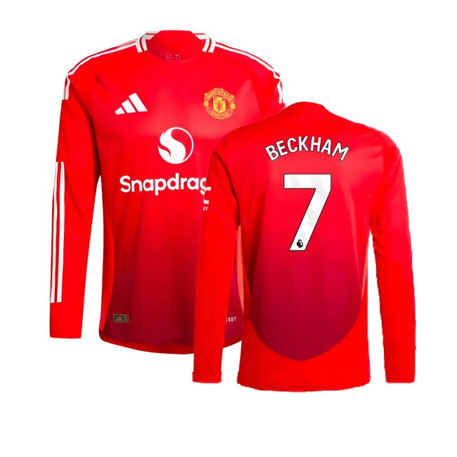 2024-2025 Man Utd Authentic Long Sleeve Home Shirt (Beckham 7)