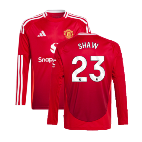 2024-2025 Man Utd Long Sleeve Home Shirt (Kids) (Shaw 23)