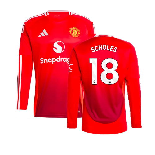 2024-2025 Man Utd Long Sleeve Home Shirt (Scholes 18)