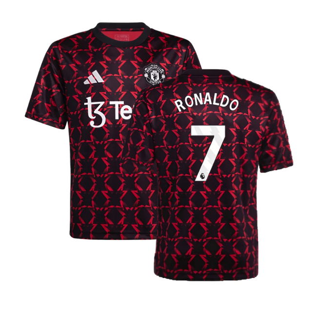 2024-2025 Man Utd Pre-Match Shirt (Black) - Kids (Ronaldo 7)