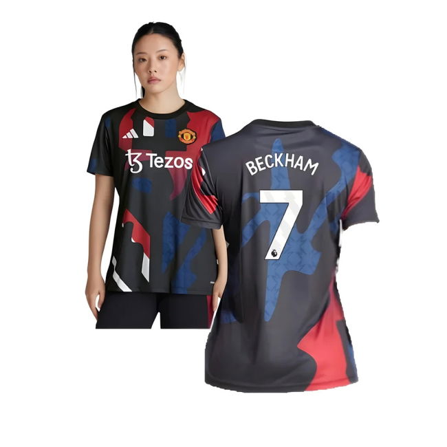 2024-2025 Man Utd Pre-Match Shirt (Black) - Womens (Beckham 7)
