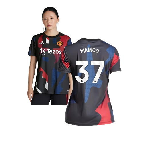 2024-2025 Man Utd Pre-Match Shirt (Black) - Womens (Mainoo 37)