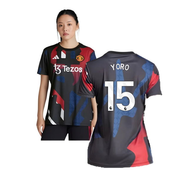 2024-2025 Man Utd Pre-Match Shirt (Black) - Womens (Yoro 15)