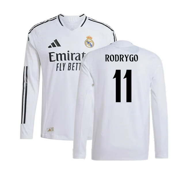 2024-2025 Real Madrid Authentic Long Sleeve Home Shirt (Rodrygo 11)