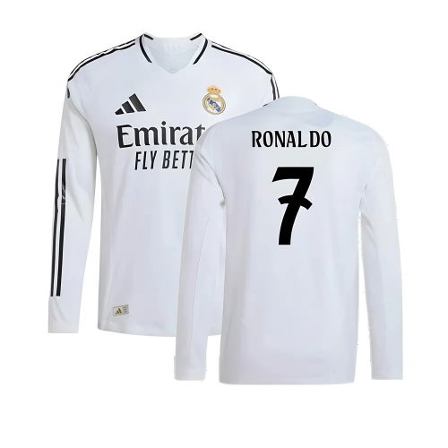 2024-2025 Real Madrid Authentic Long Sleeve Home Shirt (Ronaldo 7)