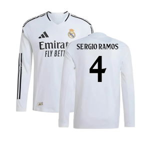 2024-2025 Real Madrid Authentic Long Sleeve Home Shirt (Sergio Ramos 4)