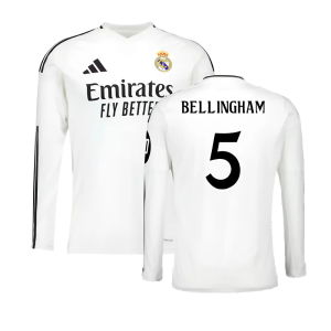 2024-2025 Real Madrid Long Sleeve Home Shirt (Bellingham 5)