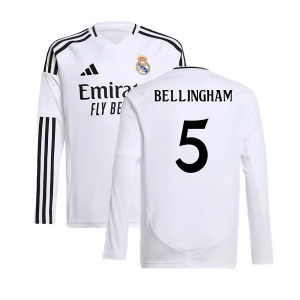 2024-2025 Real Madrid Long Sleeve Home Shirt (Kids) (Bellingham 5)