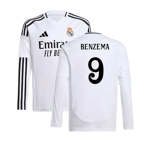2024-2025 Real Madrid Long Sleeve Home Shirt (Kids) (Benzema 9)