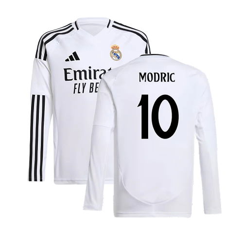 2024-2025 Real Madrid Long Sleeve Home Shirt (Kids) (Modric 10)