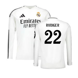 2024-2025 Real Madrid Long Sleeve Home Shirt (Rudiger 22)