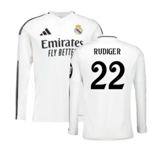 2024-2025 Real Madrid Long Sleeve Home Shirt (Rudiger 22)