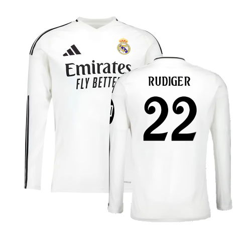 2024-2025 Real Madrid Long Sleeve Home Shirt (Rudiger 22)