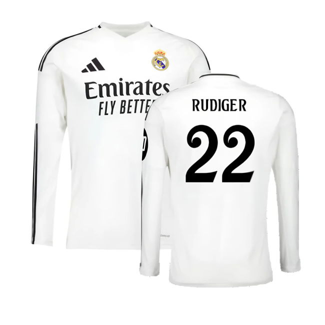 2024-2025 Real Madrid Long Sleeve Home Shirt (Rudiger 22)