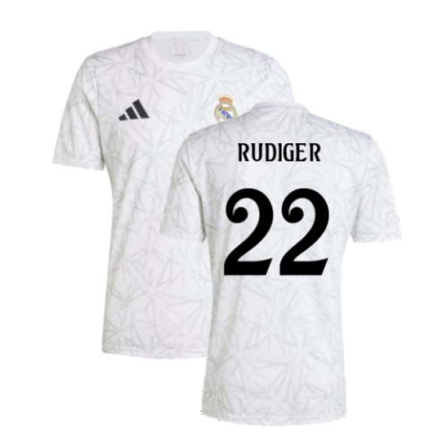 2024-2025 Real Madrid Pre-Match Shirt (White) (Rudiger 22)